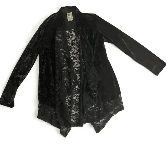 Vocal Black Velour Lace Open Cardigan Womens Size Medium - Picture 1 of 5